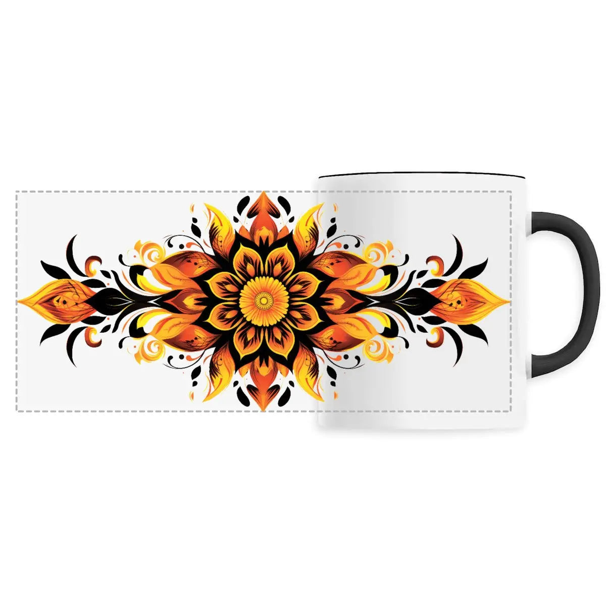 Mug design long mandala jaune-orange