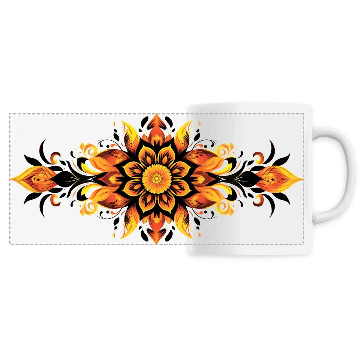 Mug design long mandala jaune-orange