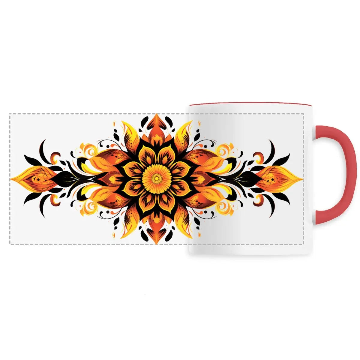 Mug design long mandala jaune-orange