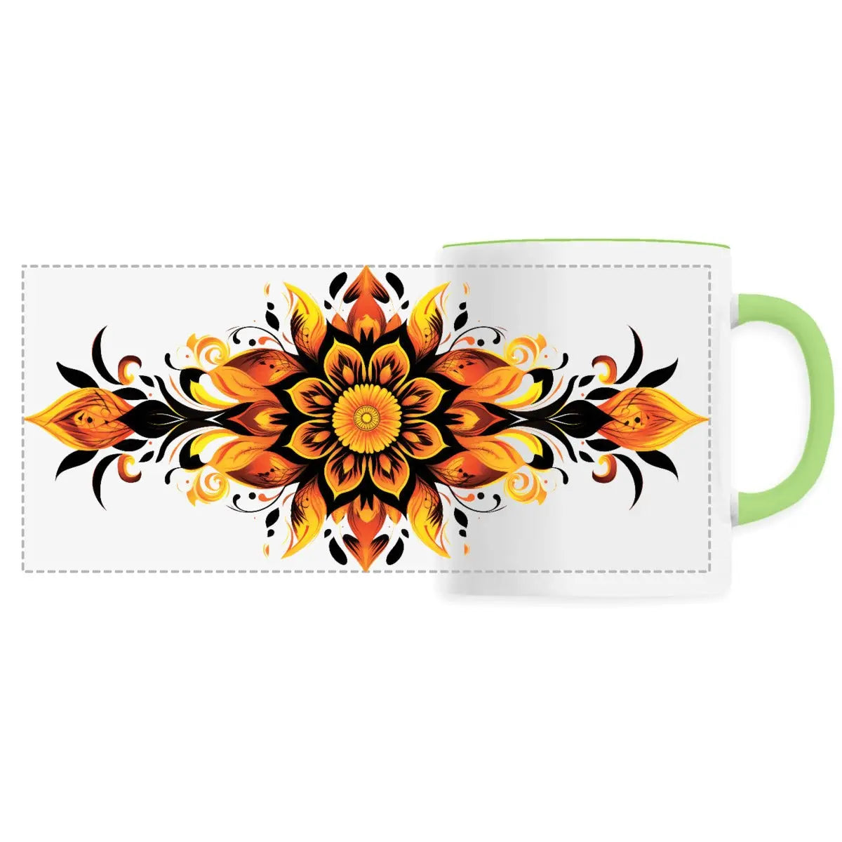 Mug design long mandala jaune-orange