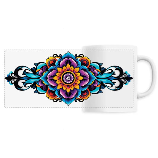 Mug design long mandala multicolore