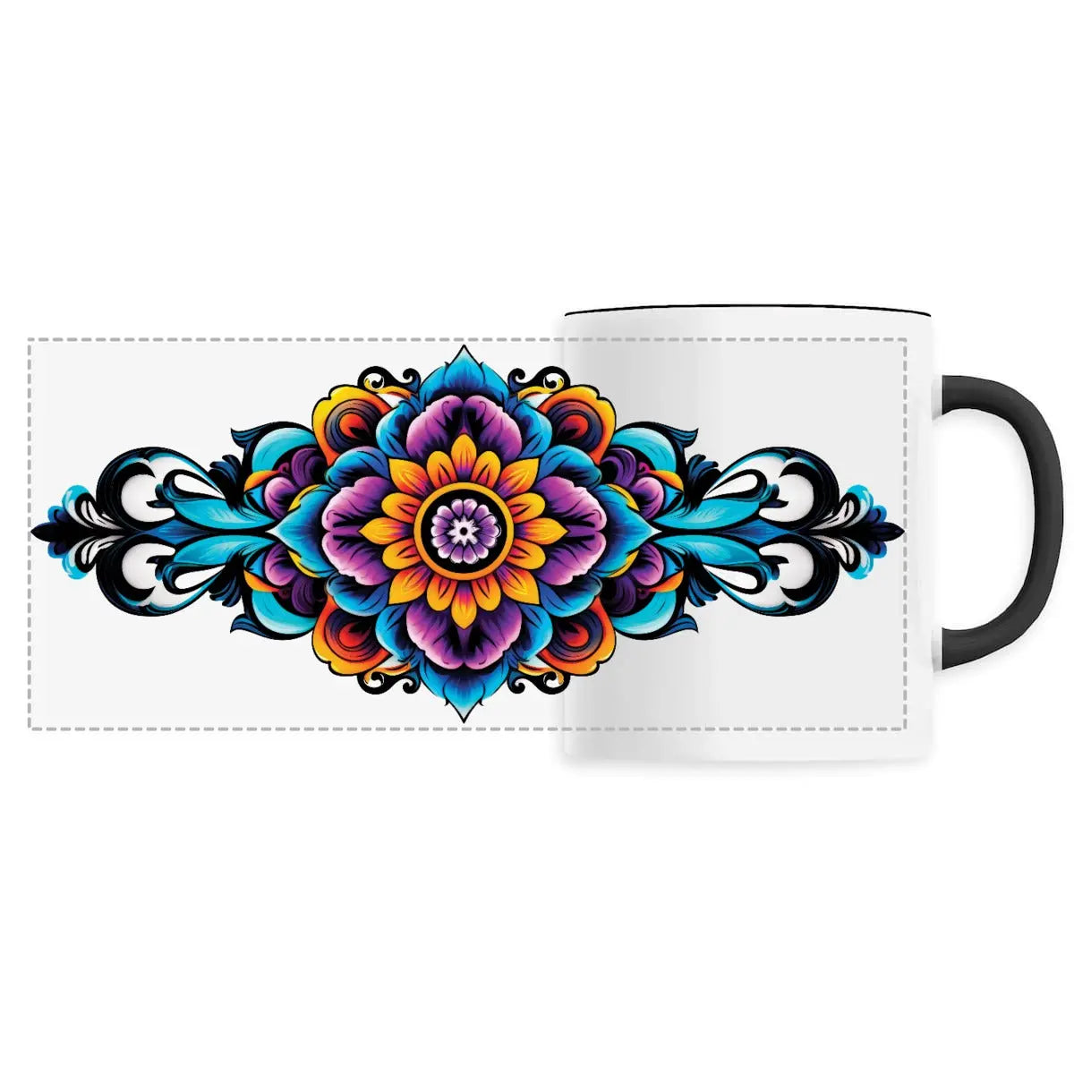 Mug design long mandala multicolore