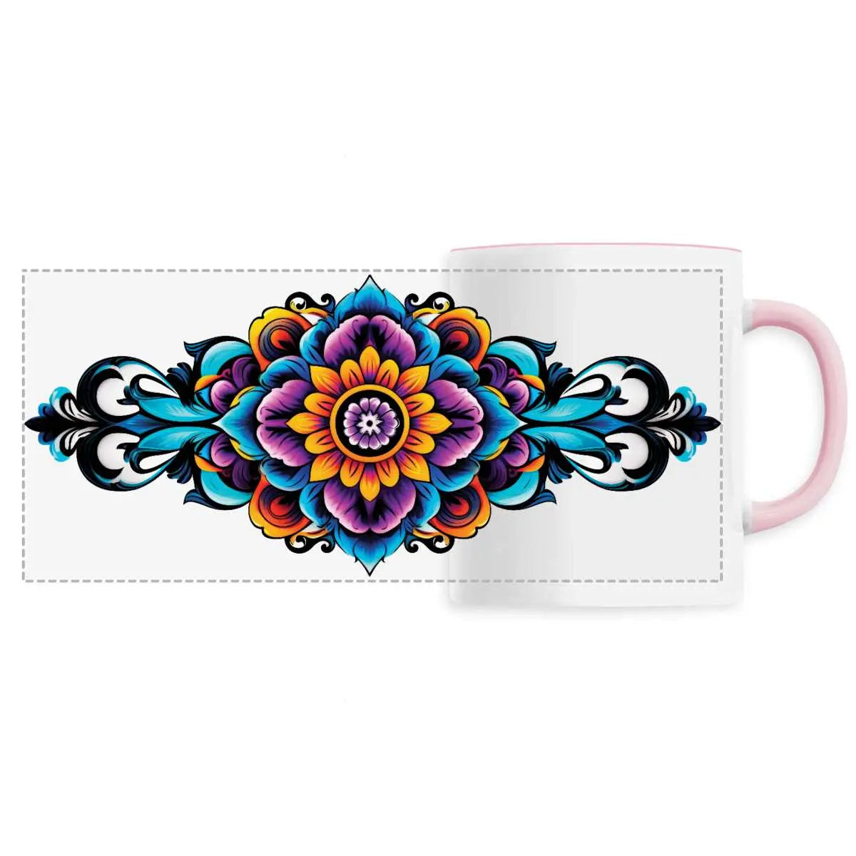 Mug design long mandala multicolore