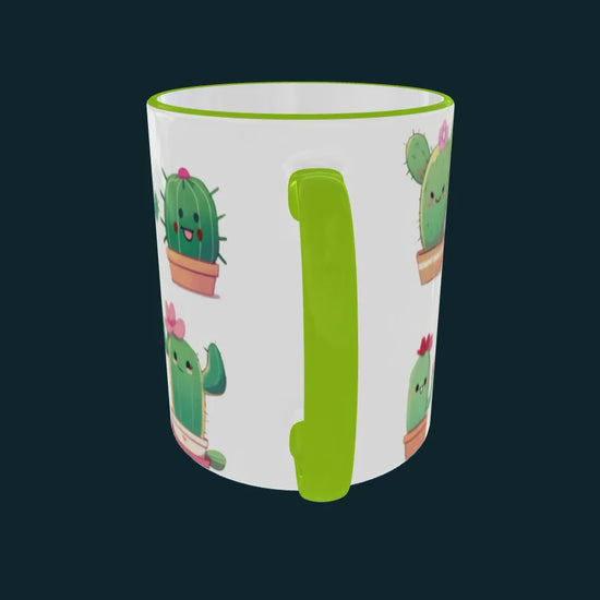 Vidéo d'un mug qui tourne sur lui même avec le design "Mignon cactus en pot"