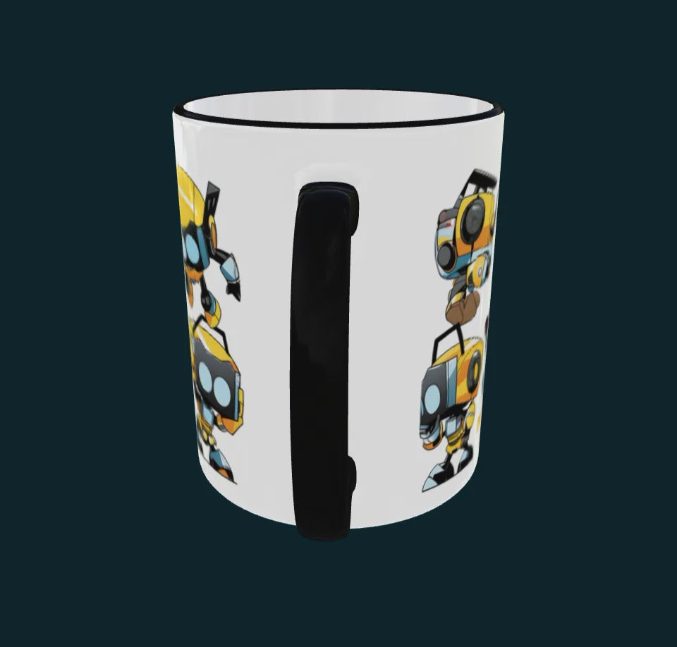 Vidéo d'un mug qui tourne sur lui même avec le design "Robots jouet"