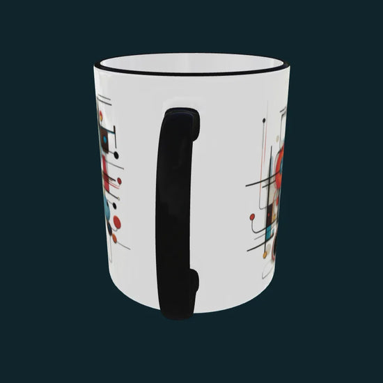 Vidéo d'un mug qui tourne sur lui même avec le design "art contemporain géométrique"